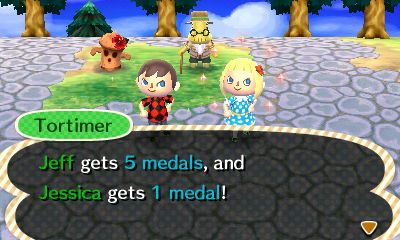 Tortimer: Jeff gets 5 medals, and Jessica gets 1 medal!
