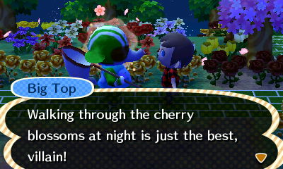 Big Top: Walking through the cherry blossoms at night is just the best, villain!