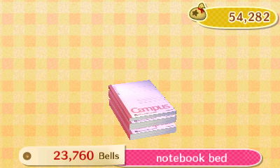 Notebook bed: 23,760 bells.