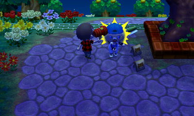 Hitting Jessica with the toy hammer.