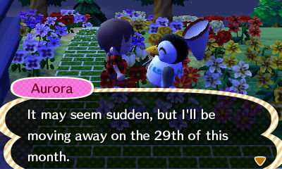 Aurora: It may seem sudden, but I'll be moving away on the 29th of this month.