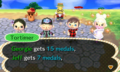 Tortimer: Georgie gets 15 medals, Jeff gets 7 medals.