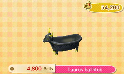 Taurus bathtub: 4,800 bells.