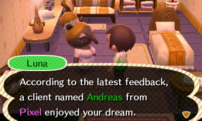 Luna: According to the latest feedback, a client named Andreas from Pixel enjoyed your dream.