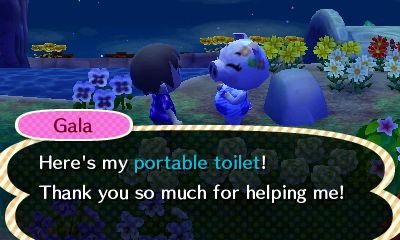 Gala: Here's my portable toilet! Thank you so much for helping me!