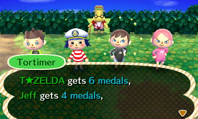 Tortimer: T Zelda gets 6 medals, Jeff gets 4 medals.