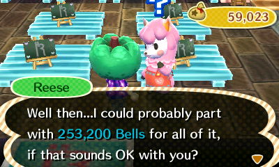 Reese: Well then...I could probably part with 253,200 bells for all of it, if that sounds OK with you?