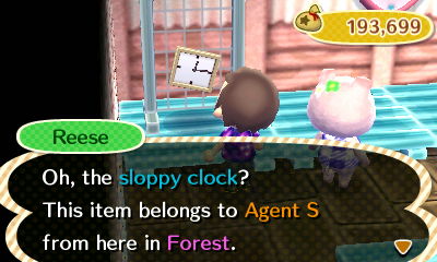 Reese: Oh, the sloppy clock? This item belongs to Agent S from here in Forest.
