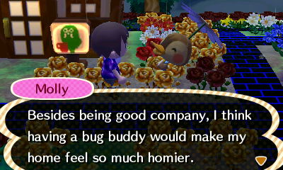 Molly: Besides being good company, I think having a bug buddy would make my home feel so much homier.