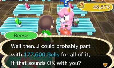 Reese: Well then...I could probably part with 177,600 bells for all of it, if that sounds OK with you?
