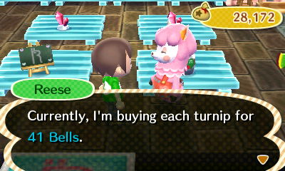 Reese: Currently, I'm buying each turnip for 41 bells.