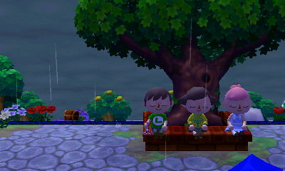 Sitting at the town tree.