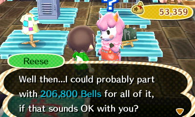 Reese: Well then...I could probably part with 206,800 bells for all of it, if that sounds OK with you?