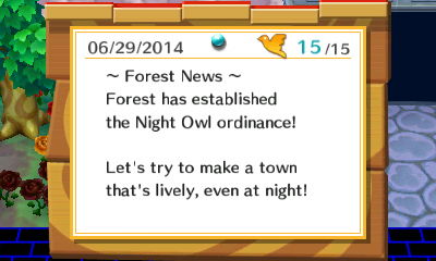 ~ Forest News ~ Forest has established the Night Owl ordinance!