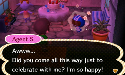 Agent S: Awww... Did you come all this way just to celebrate with me? I'm so happy!