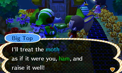 Big Top: I'll treat the moth as if it were you, ham, and raise it well!