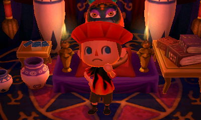 Wearing the celebration hat.