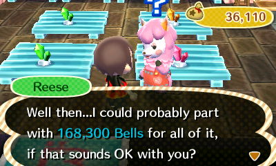 Reese: Well then...I could probably part with 168,300 bells for all of it, if that sounds OK with you?