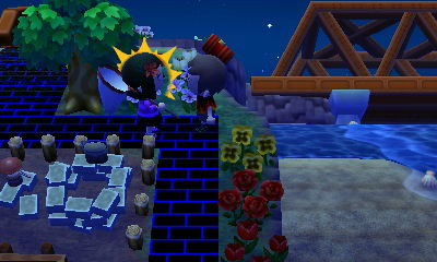 Smacking MaryAnn with a toy hammer.