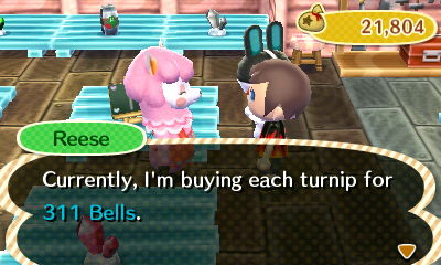 Reese: Currently, I'm buying each turnip for 311 bells.