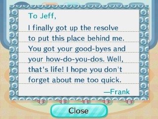 Frank's goodbye letter.