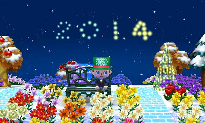 Fireworks spell out 2014 as I sit on my bench.