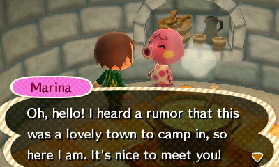 Marina: Oh, hello! I heard a rumor that this was a lovely town to camp in, so here I am.