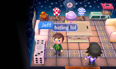 Aurora hiding behind a lamp in her house.