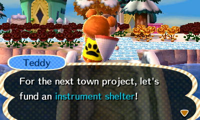 Teddy: For the next town project, let's fund an instrument shelter.
