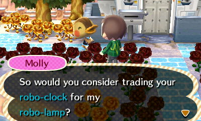 Molly: So would you consider trading your robo clock for my robo-lamp?