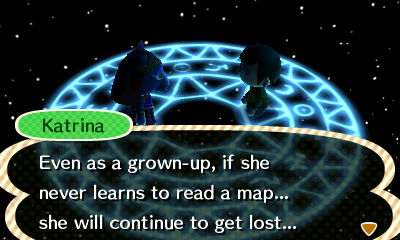 Katrina: Even as a grown-up, if she never learns to read a map... she will continue to get lost...