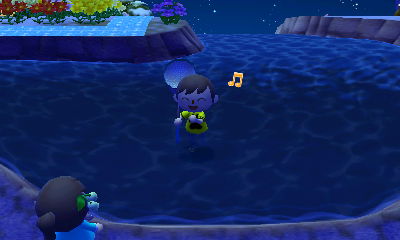 Standing in the river.