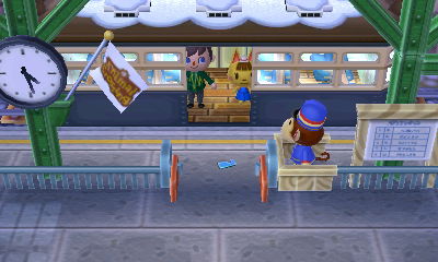 Katie drops her ticket as she boards the train.