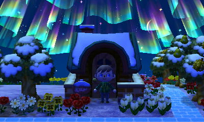 The northern lights behind a house.