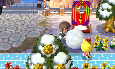 Trying to run over Tammy with a large snowball.