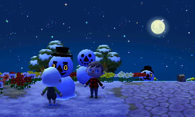 Allie talks to my snowman.