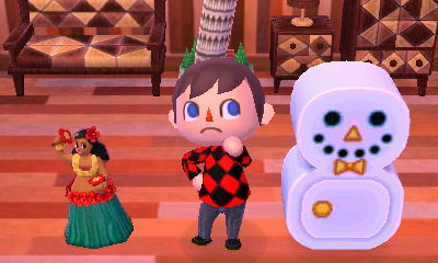 A hula doll and snowman wardrobe.