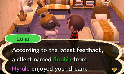 Luna: According to the latest feedback, a client named Sophia from Hyrule enjoyed your dream.