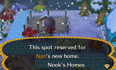 Sign: This spot reserved for Nan's new home. -Nook's Homes