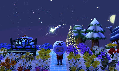 Jeff the snowman wishing on a shooting star.