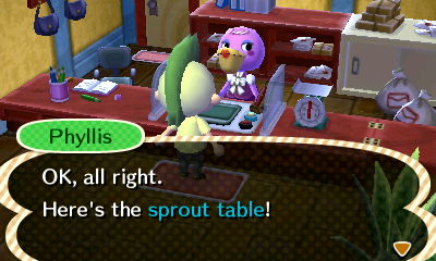 Phyllis: OK, all right. Here's the sprout table!