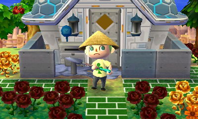 A conical straw hat.