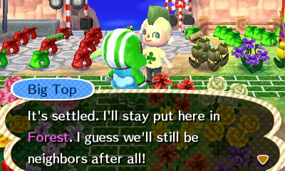 Big Top: It's settled. I'll stay put here in Forest. I guess we'll still be neighbors after all!