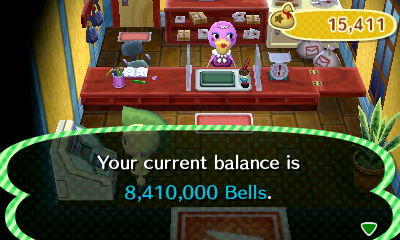 Your current balance is 8,410,000 bells.