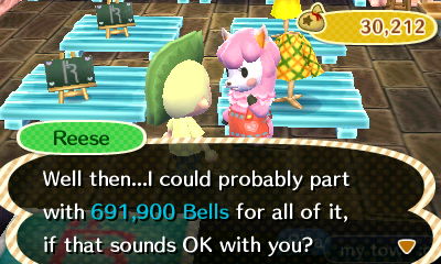 Reese: Well then...I could probably part with 691,900 bells for all of it, if that sounds OK with you?