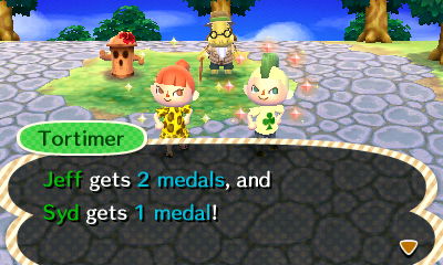 Tortimer: Jeff gets 2 medals, and Syd gets 1 medal!