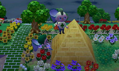 Standing on the pyramid.