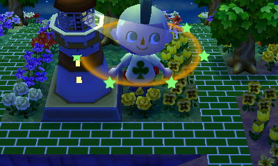 A giant-sized Mohawk McClover next to the lighthouse.
