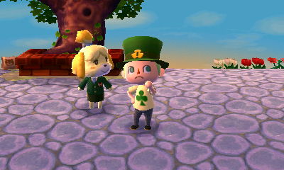 Wearing my new shamrock hat.