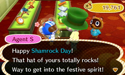 Agent S: Happy Shamrock Day! That hat of yours totally rocks! Way to get into the festive spirit!